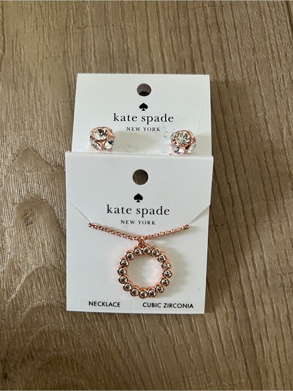 Kate Spade rose gold circle pendant necklace with clear stones and stud earrings - Picture 5 of 5